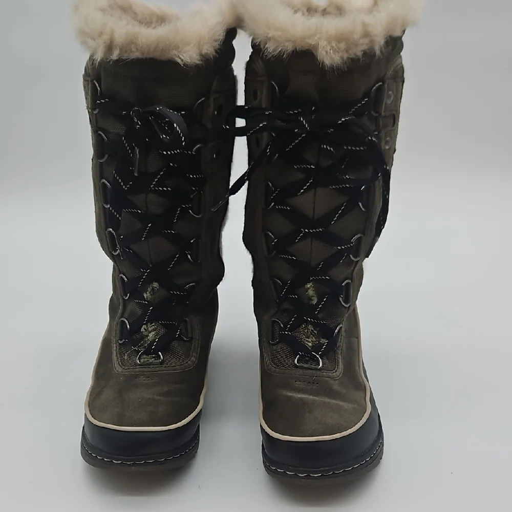 Sorel Women's Tall Olive Winter Boots with Faux Fur Trim